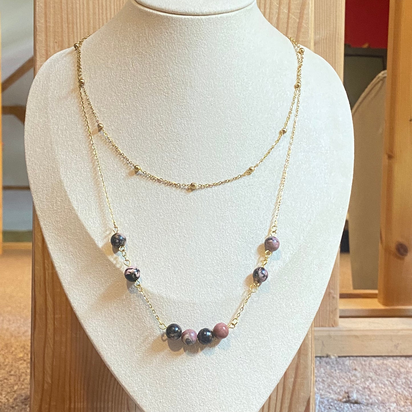 Collier double rang rhodochrosite