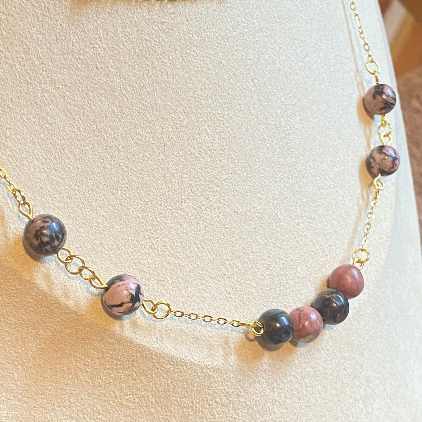 Collier double rang rhodochrosite