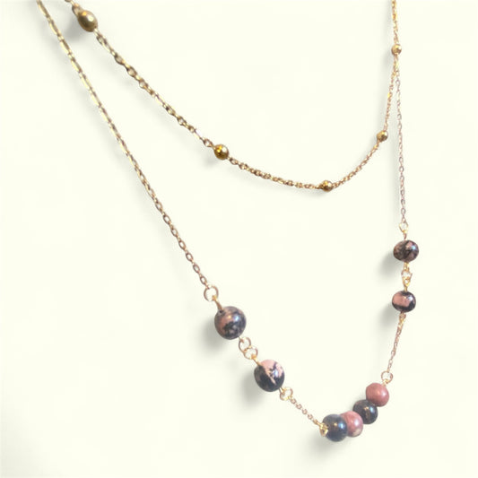 Collier double rang rhodochrosite