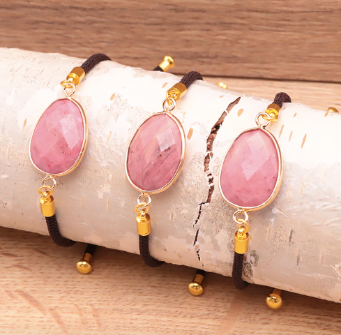 BRACELET CORDON RÉGLABLE RHODONITE BRÉSIL