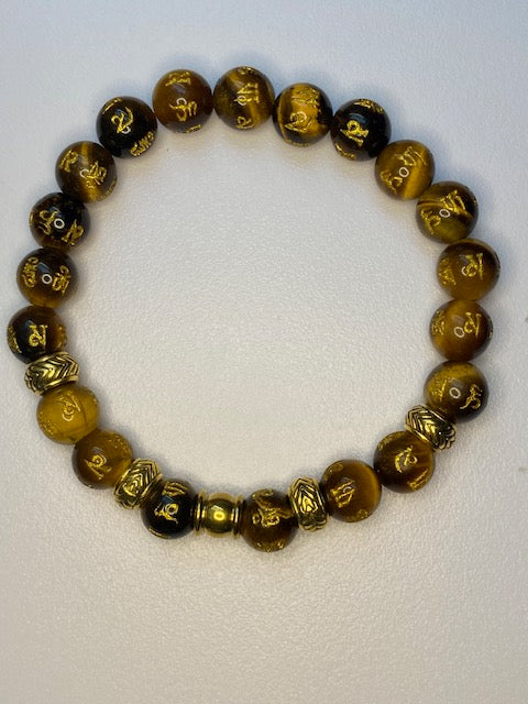 Bracelet Œil de Tigre avec Gravures Runiques Dorées