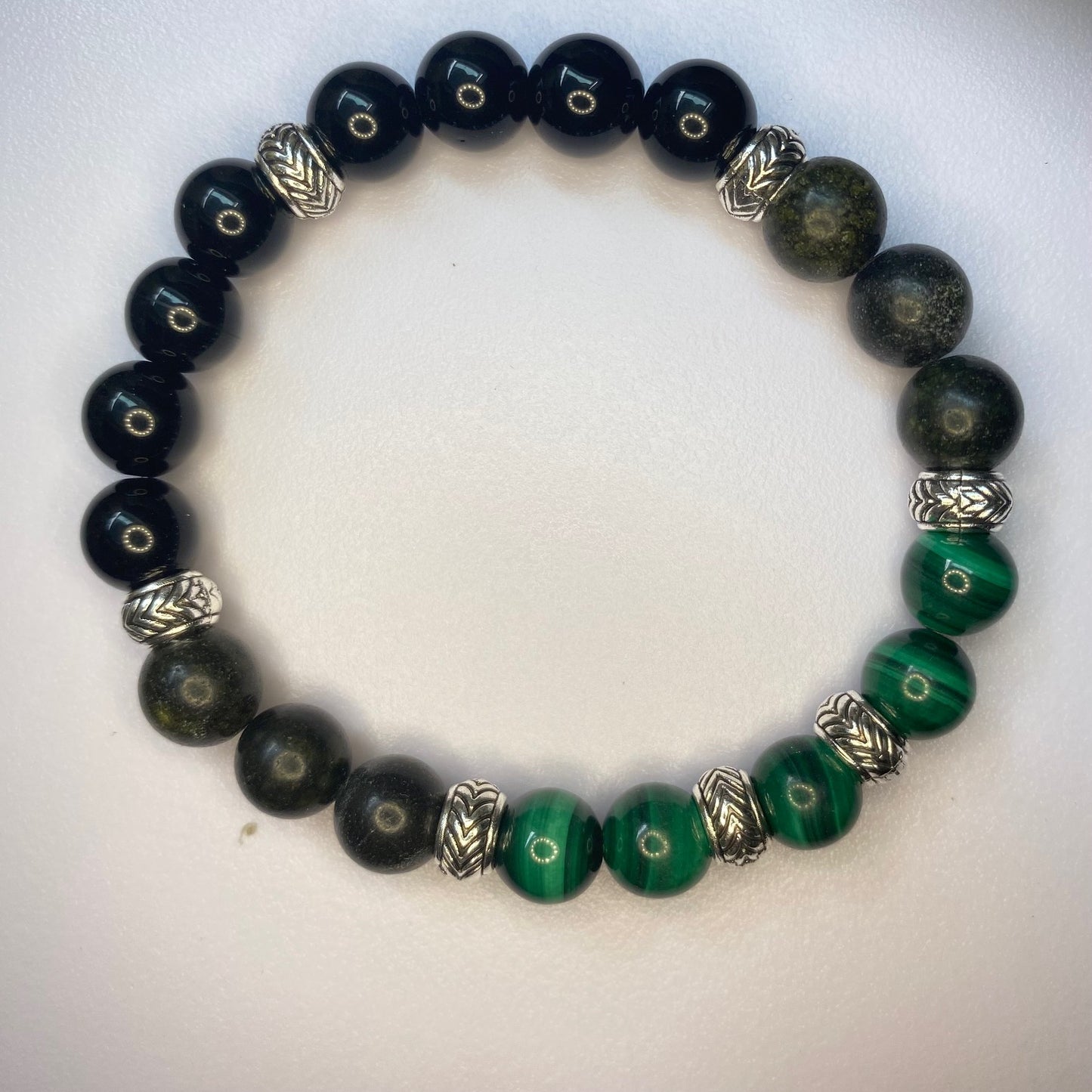 Bracelet Malachite, Serpentine et Obsidienne noire - Rune