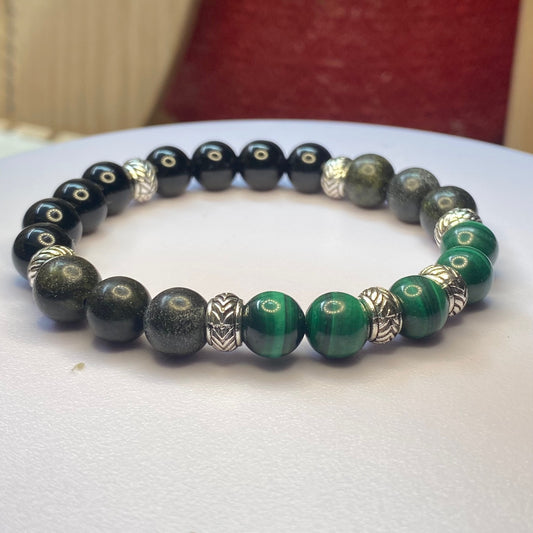 Bracelet Malachite, Serpentine et Obsidienne noire - Rune