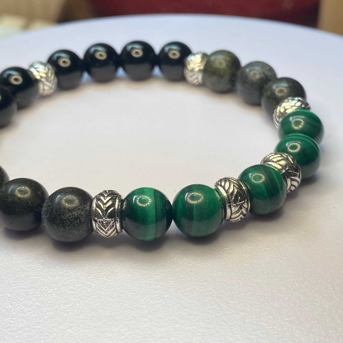 Bracelet Malachite, Serpentine et Obsidienne noire - Rune