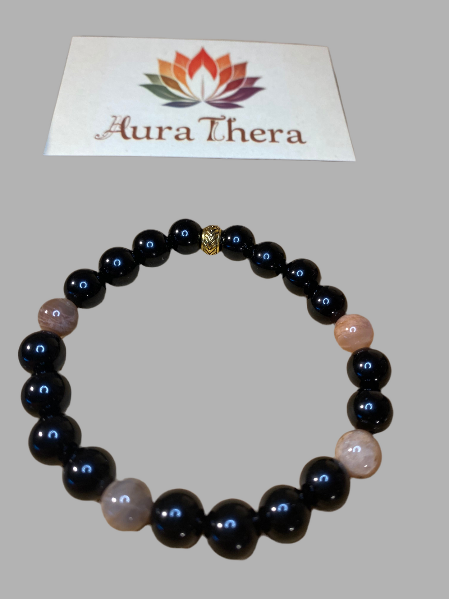 Bracelet Fait Main – Obsidienne Noire & Pierre de Lune Multicolore