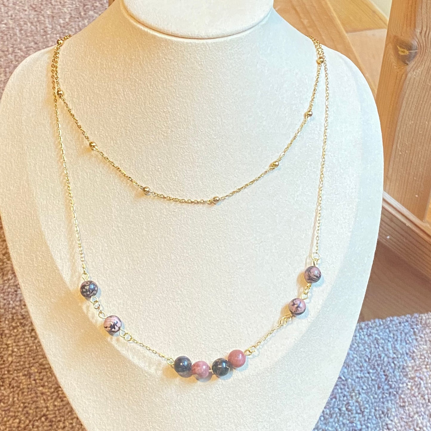 Collier double rang rhodochrosite
