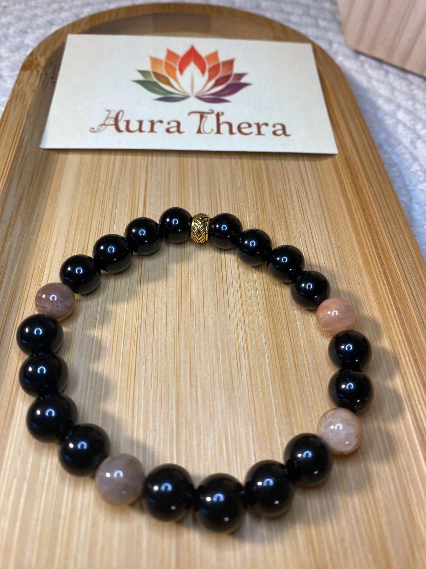 Bracelet Fait Main – Obsidienne Noire & Pierre de Lune Multicolore