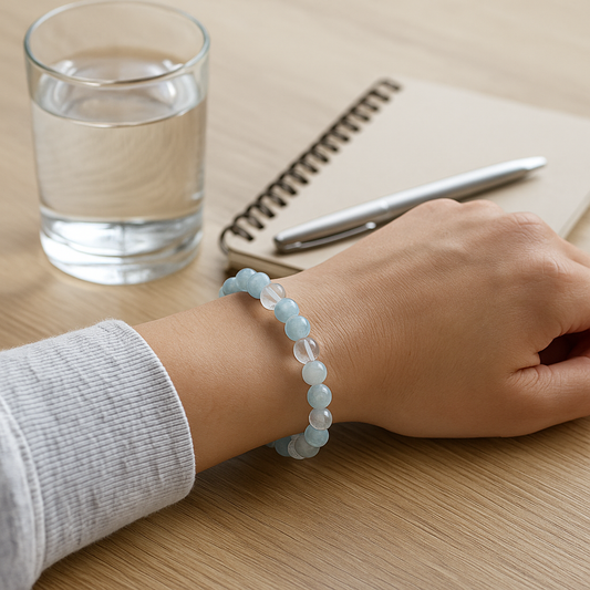 Bracelet "Hydratation Consciente" – Aigue-Marine & Cristal de Roche