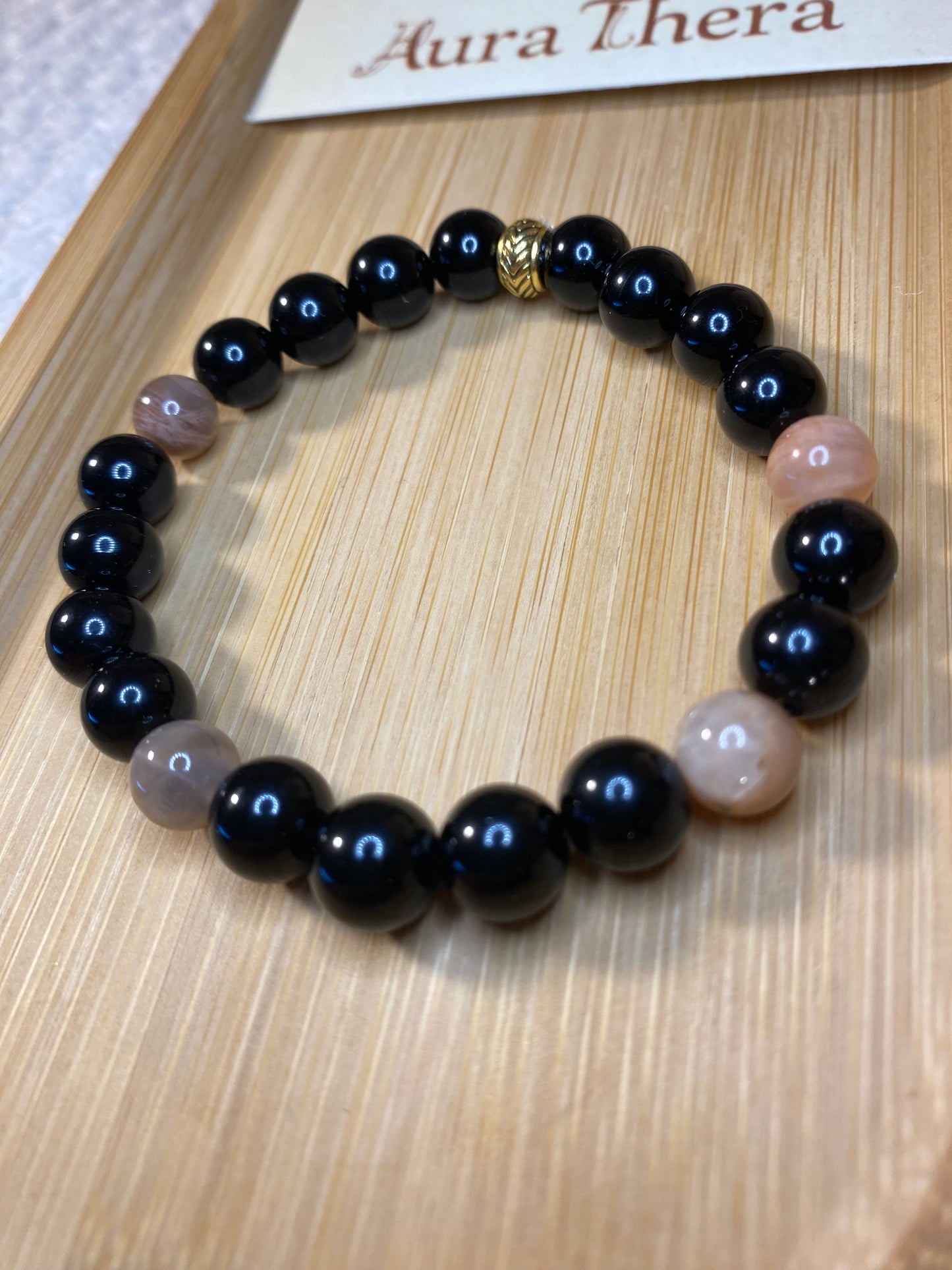 Bracelet Fait Main – Obsidienne Noire & Pierre de Lune Multicolore