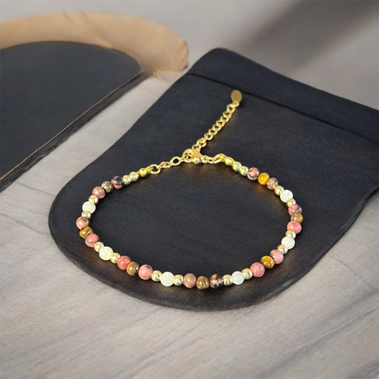 Bracelet Harmonie Rosée en Nacre, Rhodonite, Œil de Tigre & Hématite dorée
