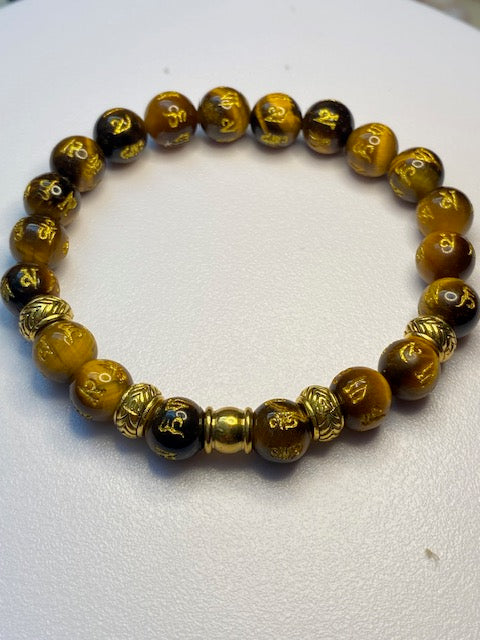 Bracelet Œil de Tigre avec Gravures Runiques Dorées