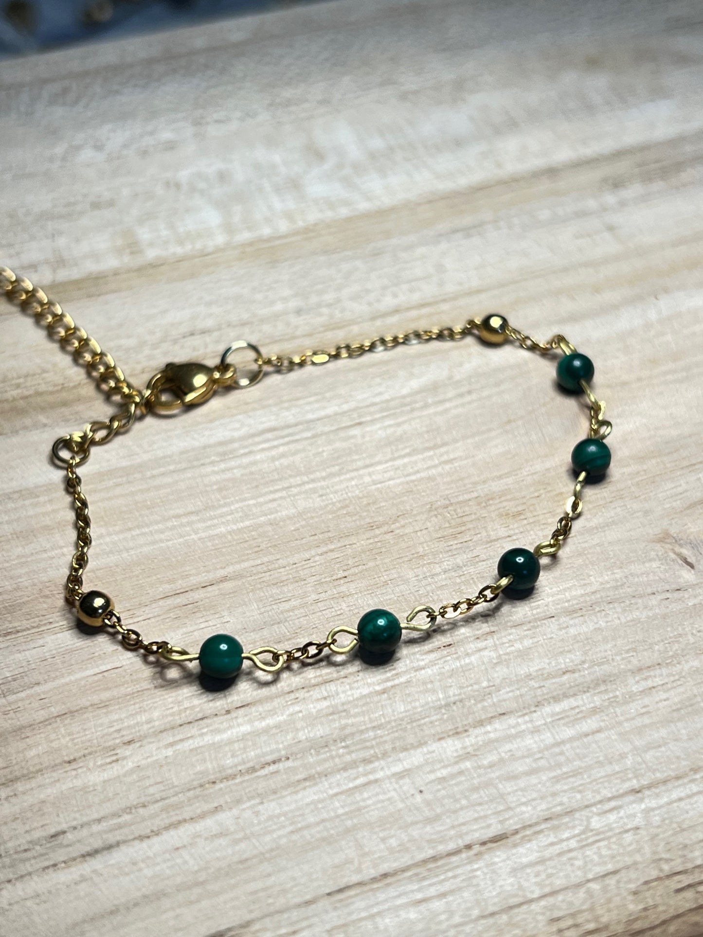 bracelet fin doré malachite