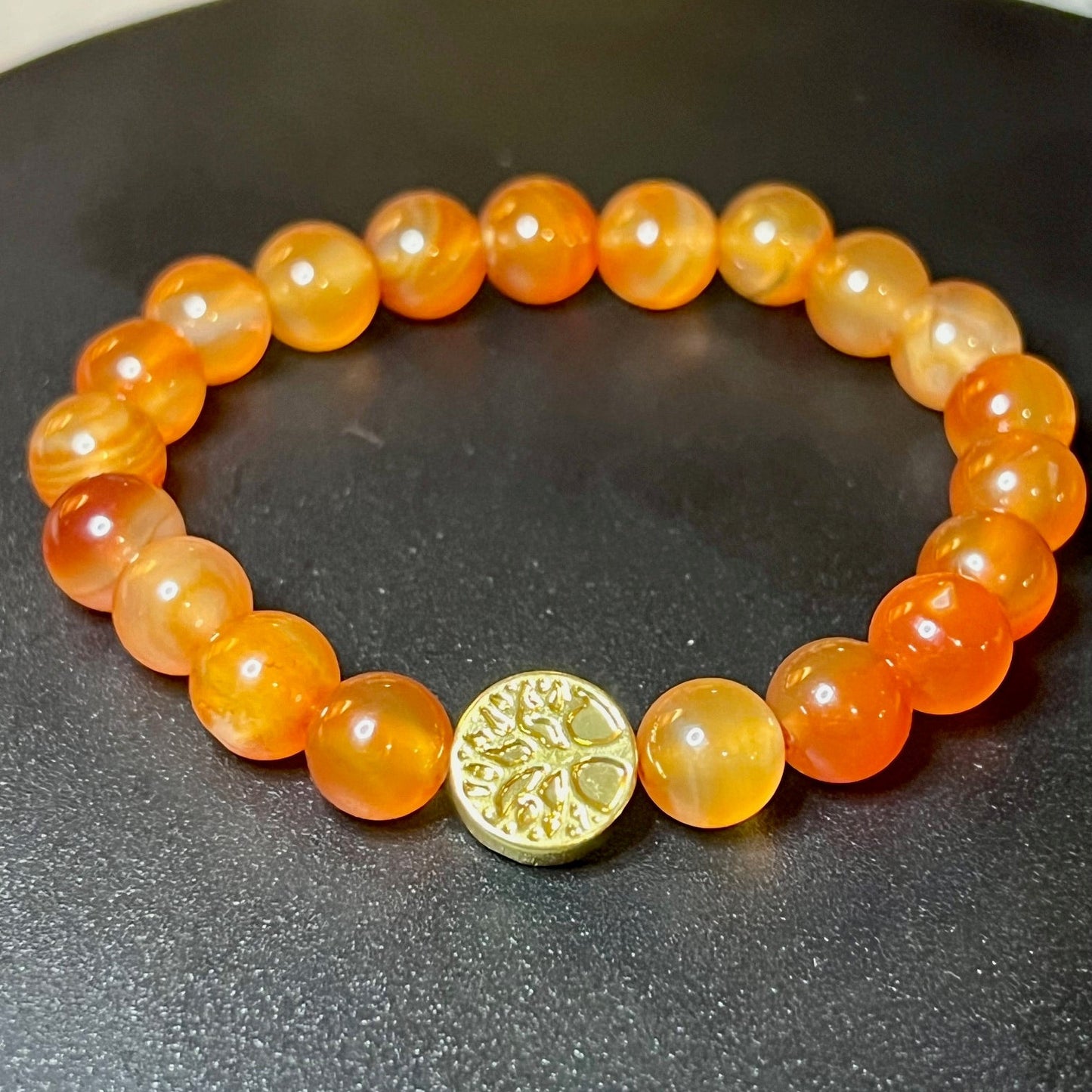 Bracelet en Cornaline naturelle - Perles 8 mm & Arbre de Vie doré