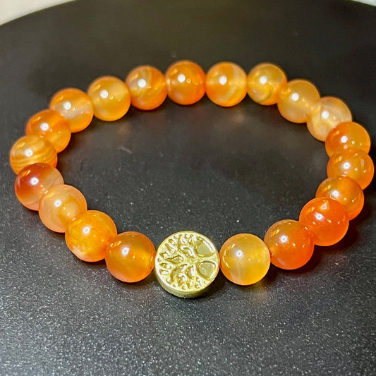 Bracelet en Cornaline naturelle - Perles 8 mm & Arbre de Vie doré