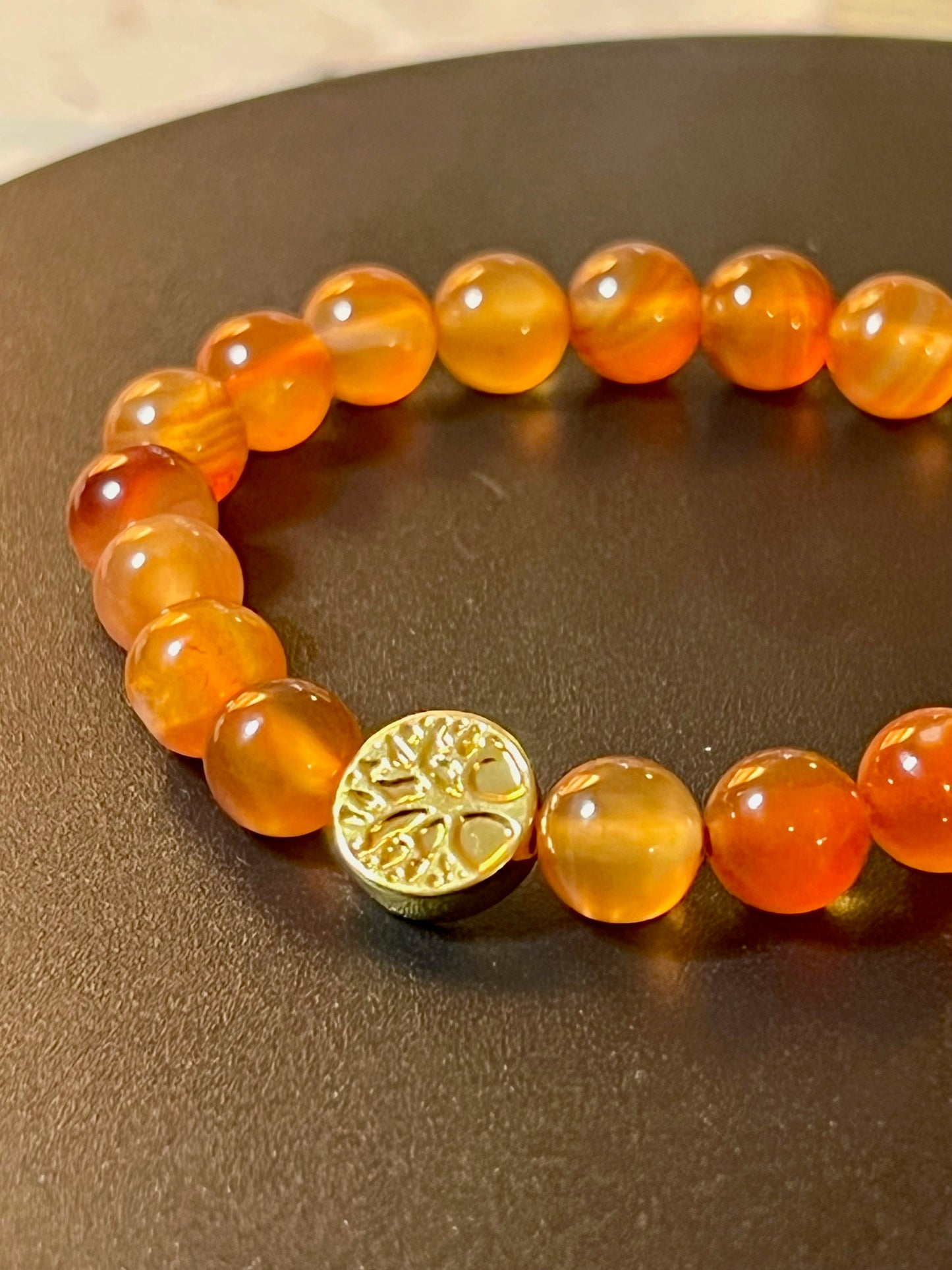 Bracelet en Cornaline naturelle - Perles 8 mm & Arbre de Vie doré