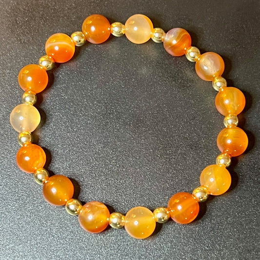 Bracelet en Cornaline naturelle 8 mm & Hématite dorée 4 mm